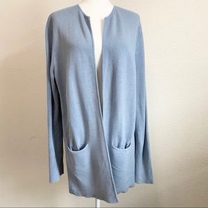 Eileen Fisher Blue Silk Blend Open Front Jacket L